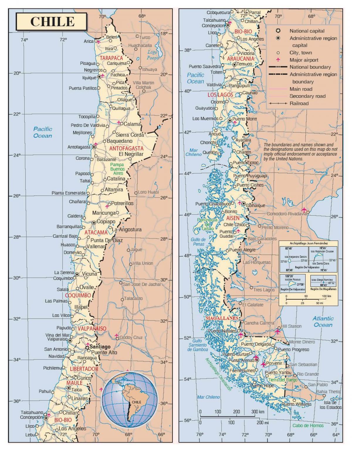 خريطة شيلي مع المدن
